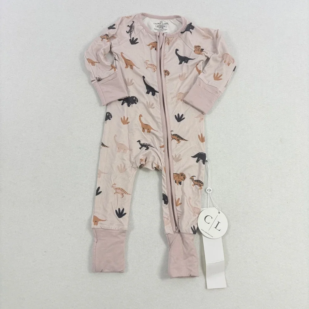 NWT Caden Lane Zipper Footie Sleeper Girls 3-6 Mo Pink Dinosaur Bamboo Viscose